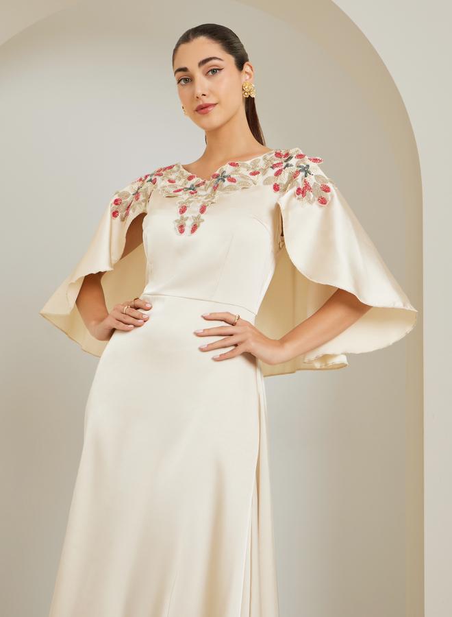 Styli Cream Embellished Cape Sleeve Sheath Maxi Dress - Image 1